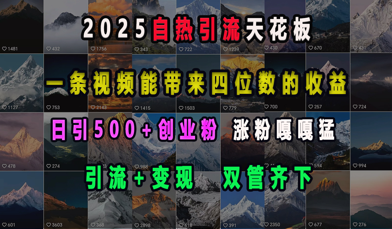 2025自热引流天花板，一条视频能带来四位数的收益，引流+变现双管齐下，日引500+创业粉，涨粉嘎嘎猛-知一项目网