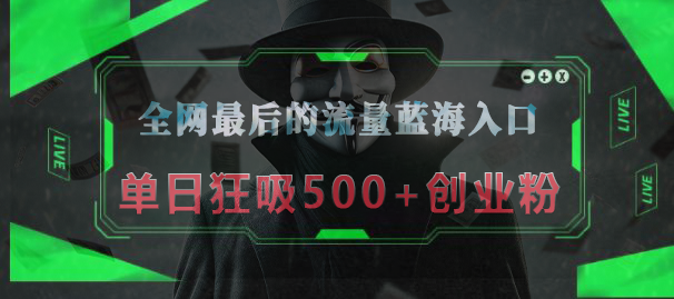全网最后的流量蓝海入口，半小时引流50+创业粉，单日狂吸500+创业粉-知一项目网