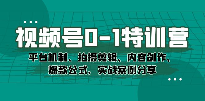 视频号0-1特训营：平台机制、拍摄剪辑、内容创作、爆款公式，实战案例分享-知一项目网