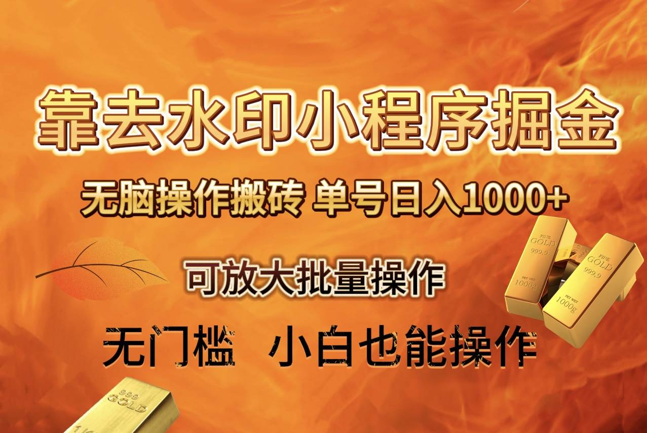 去水印小程序 拼多多 无脑搬砖 ，单号日入1000  保姆级教程 可放大批量操作-知一项目网